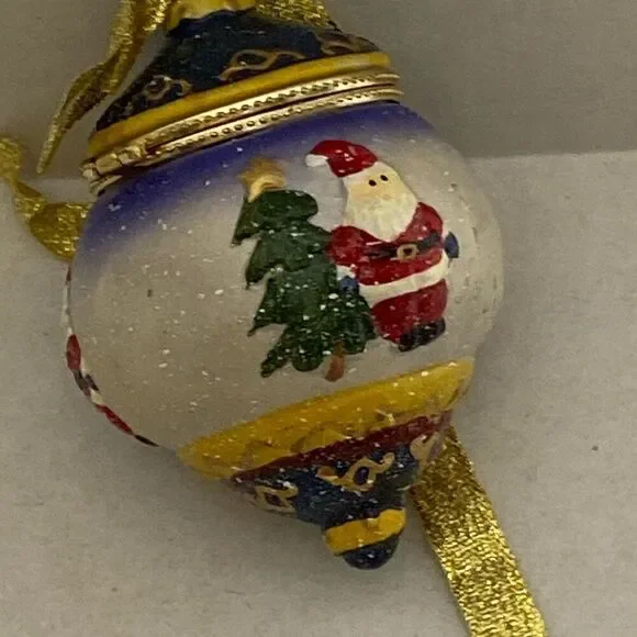 Santa Claus Christmas Tree Trinket Ball Box Porcelain Ornament Multicolor - Picture 5 of 9